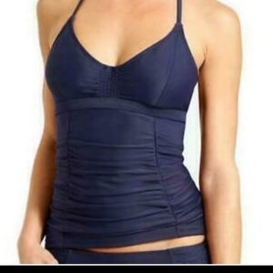 Athleta Smocked front Navy tankini Top NWT